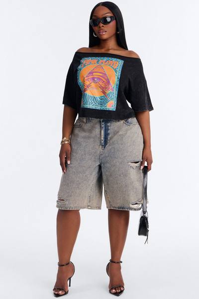 Pink Floyd Washed Off Shoulder Tee - Black Wash