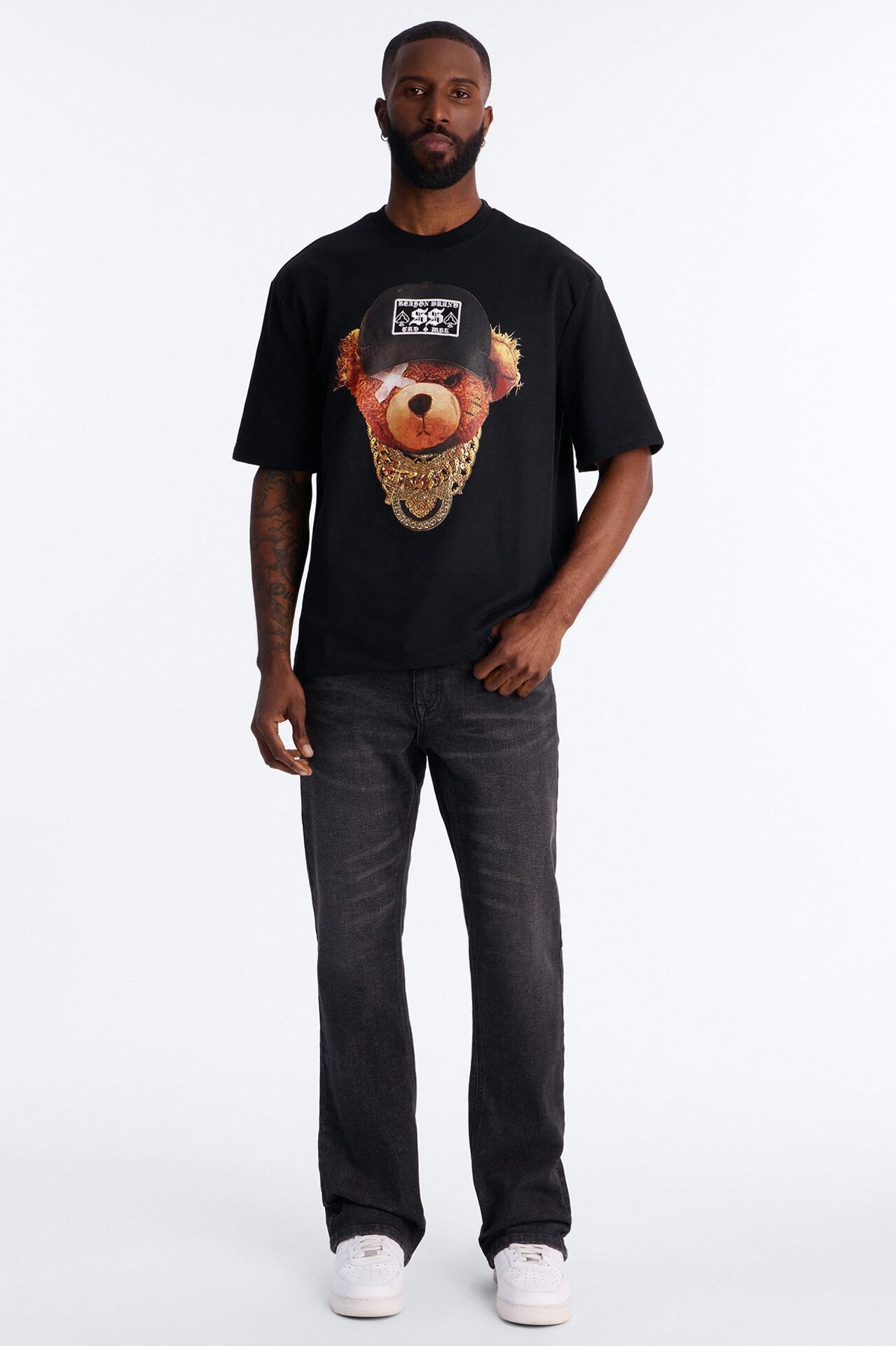 Rich Bear Rhinestone Short Sleeve Tee - Black
