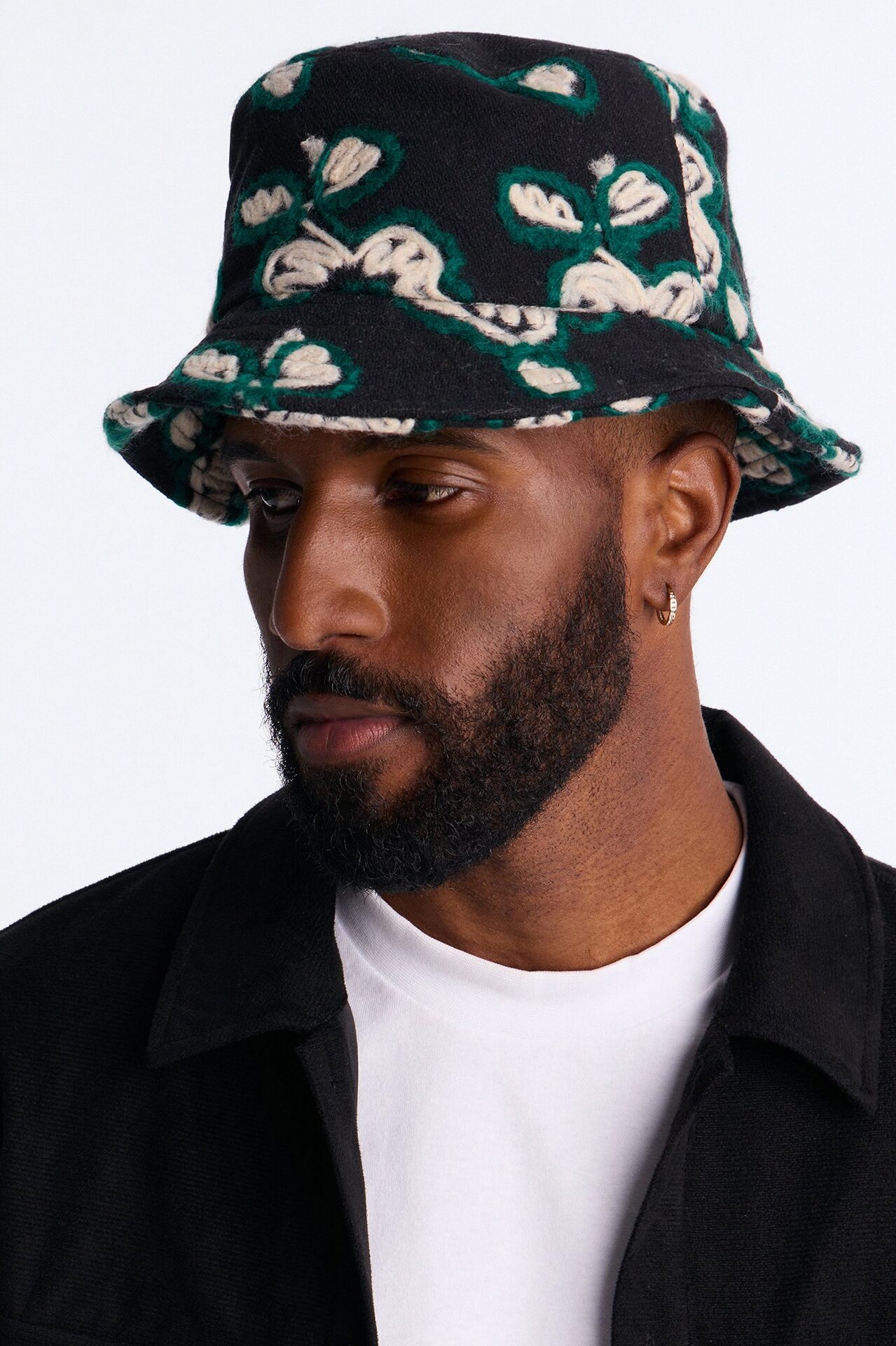 Midnight Bloom Bucket Hat - Black