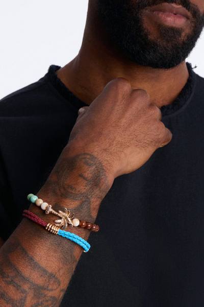 Palm Mixed Material Bead Bracelet Set - Gold Multi Color