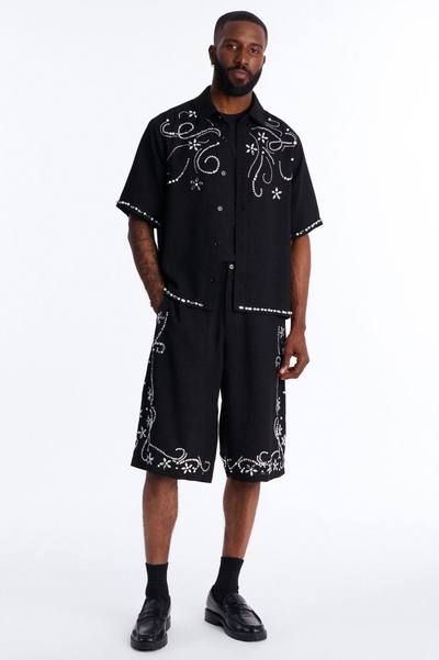 Cropped Wanderlust Pearl Journey Button Up - Black