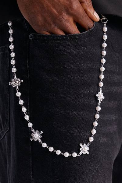 Crystallized Faith And Pearl Pant Chain - White/Silver