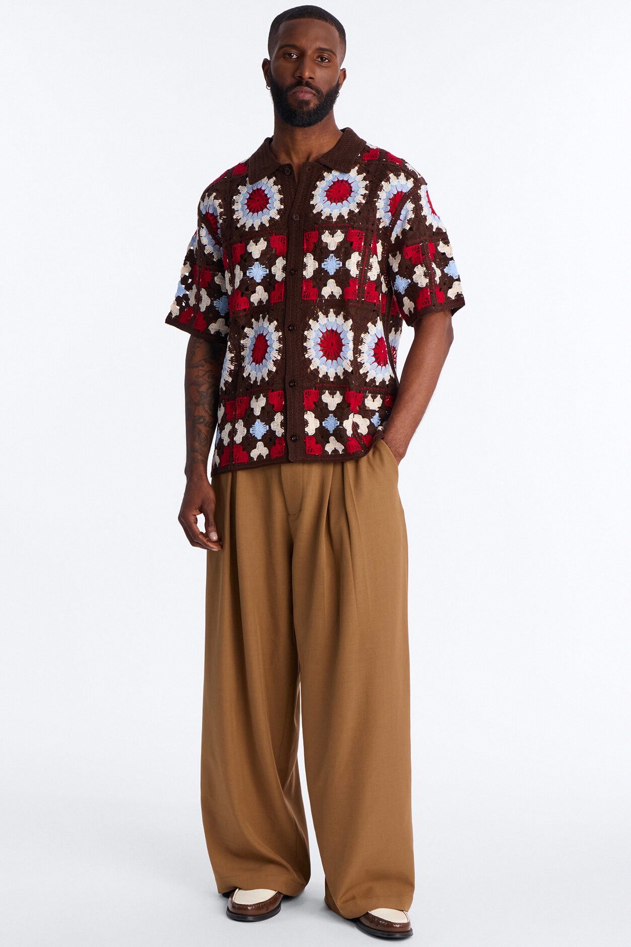 Desert Hues Crochet Button Up Shirt - Brown