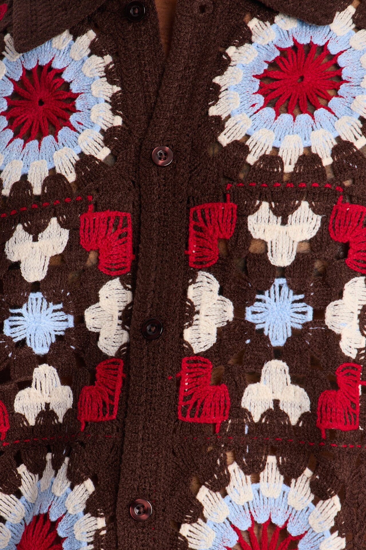 Desert Hues Crochet Button Up Shirt - Brown