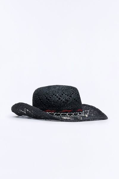 Dark Love Ed Hardy Straw Cowboy Hat - Black