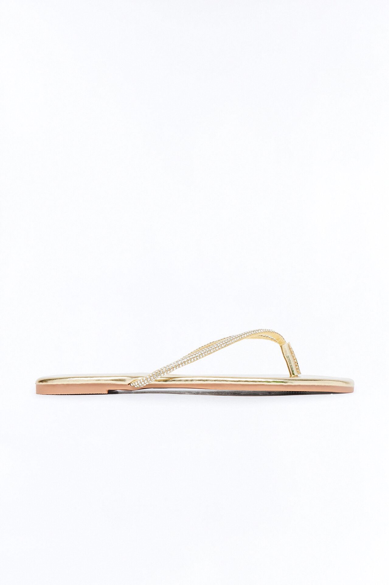 Kiko Rhinestone Trim Flip Flops - Gold