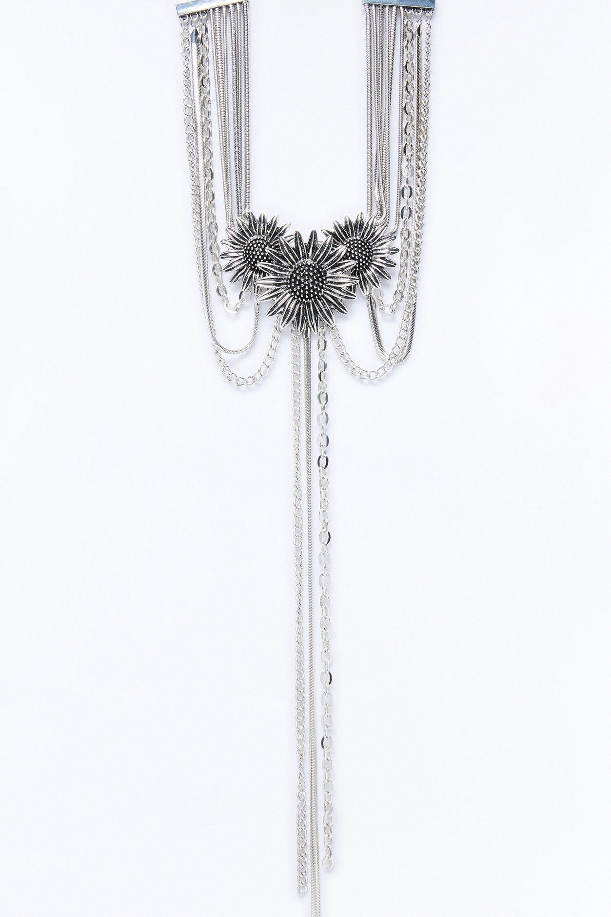 Meadow Sunflower Lariat Layered Neckalce - Silver