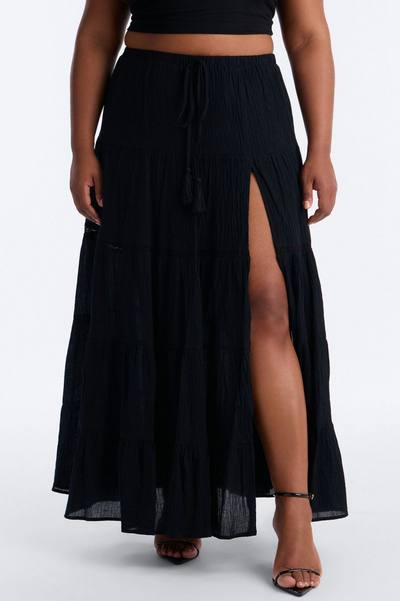 Bohemian Bliss Tiered Gauze Maxi Skirt - Black