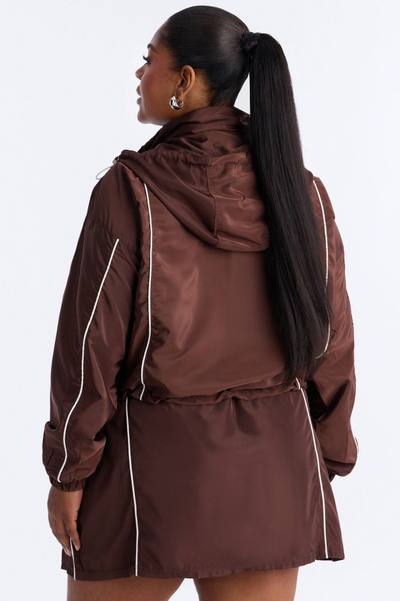 Keep It Lowkey Windbreaker Hooded Contrast Jacket - Brown/combo