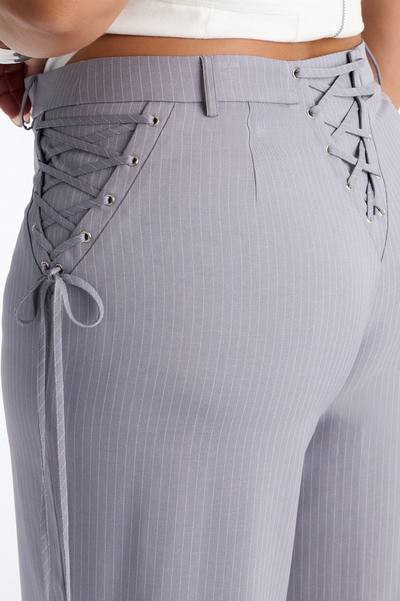 All Laced Up Low Rise Pinstripe Trouser - Grey