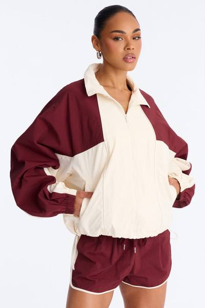 Extra Mile Color Block Windbreaker Jacket - Burgundy