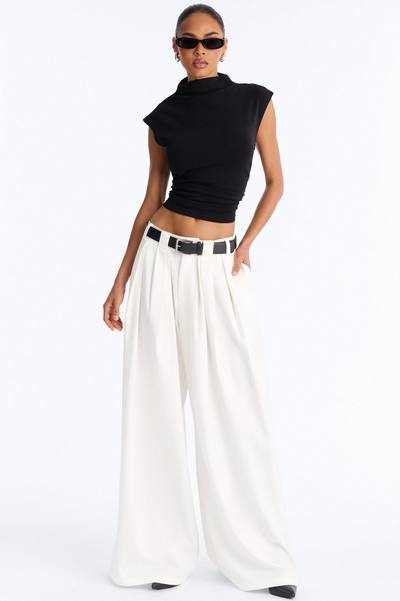 No Brainer Belted Wide Leg Pleated Pant - White