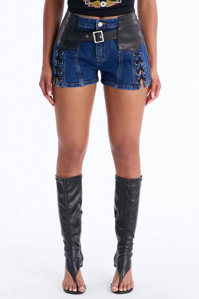 Show Stealer Lace Up Denim Shorts - Dark Wash