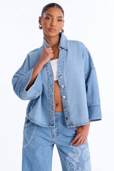 Fit Secured Oversized Denim Shirt - Light Wash
