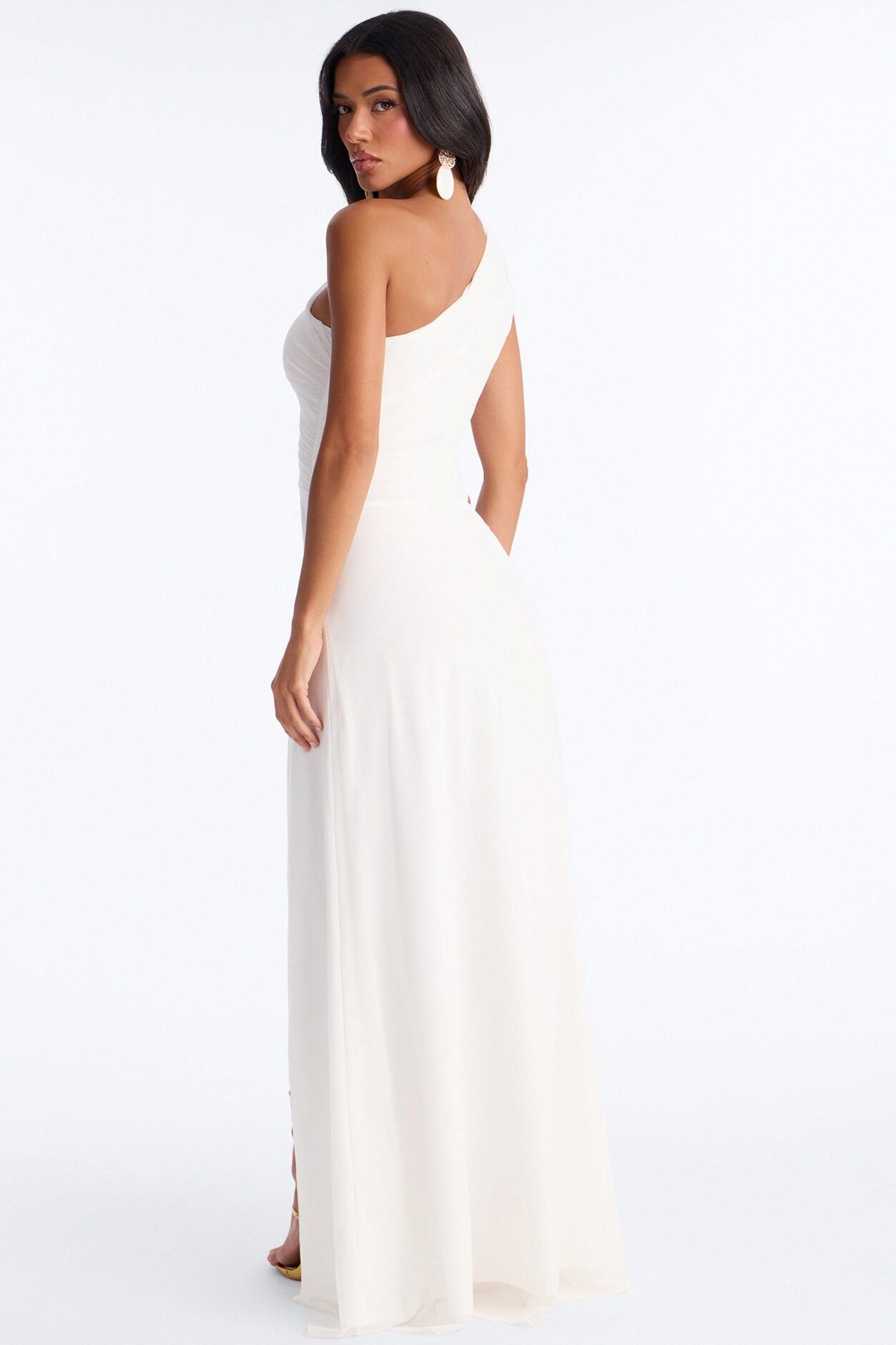 Peyton Ruched Mesh Maxi Dress - White