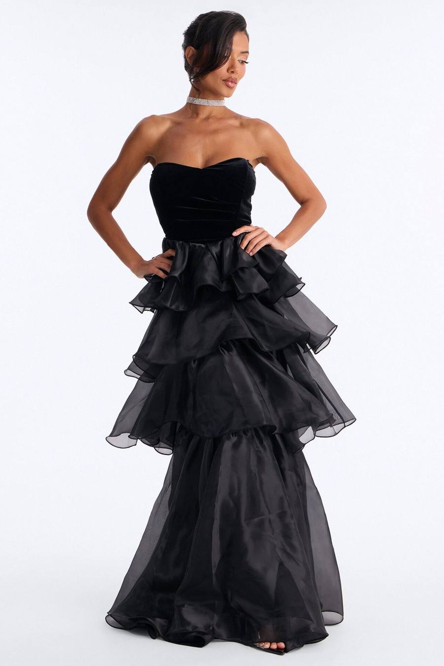 Addison Organza Tiered Gown - Black