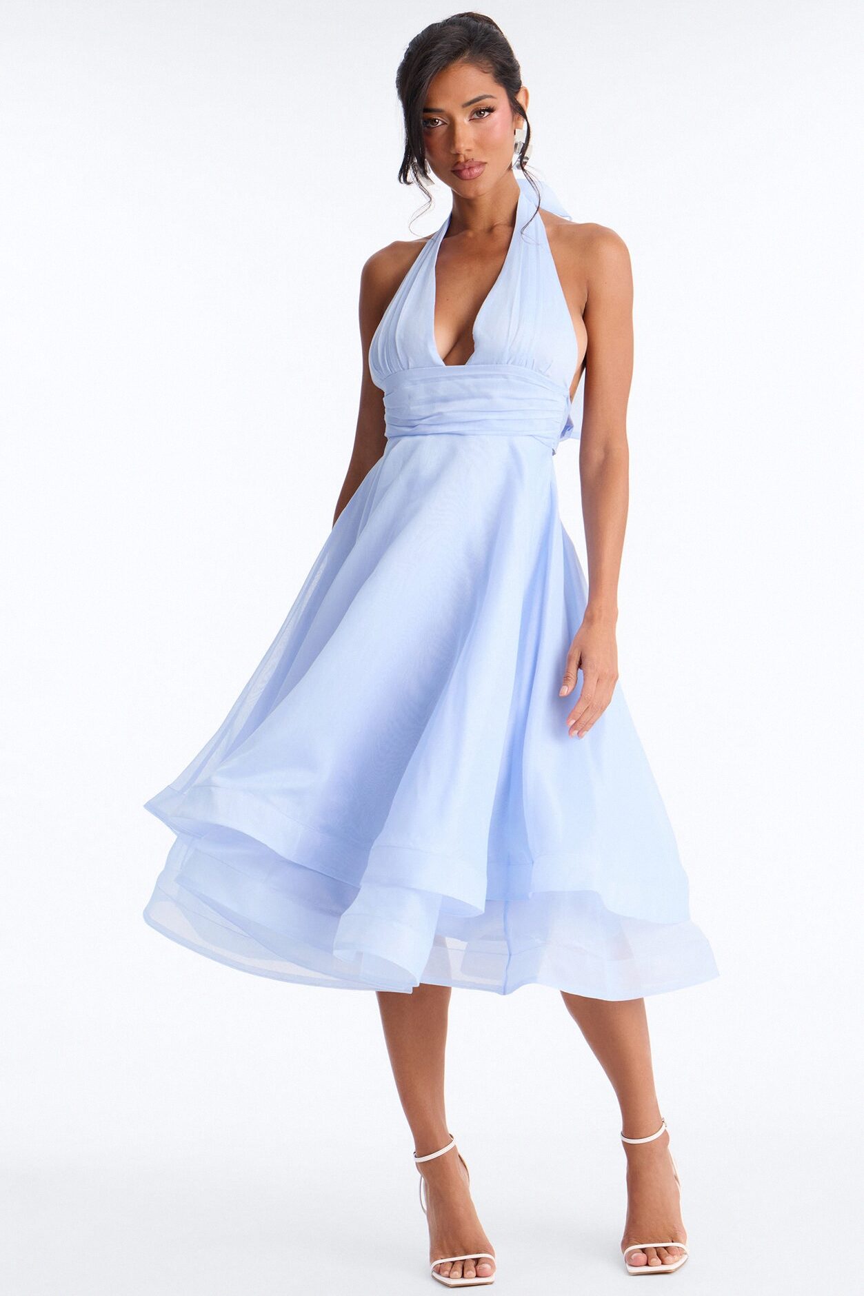 Gianna Halter Organza Midi Dress - Blue