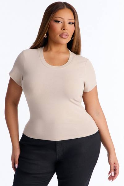 Alyssa Crew Neck Top - Stone