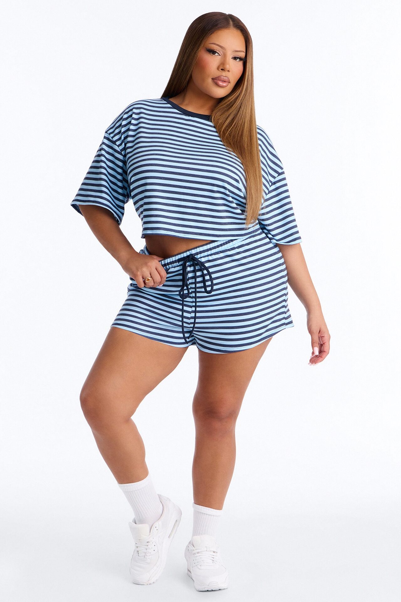 Sorella French Terry Striped Short Set - Blue/combo