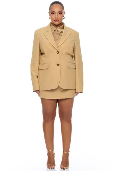 Raelynn 3 Piece Blazer Skirt Set - Camel