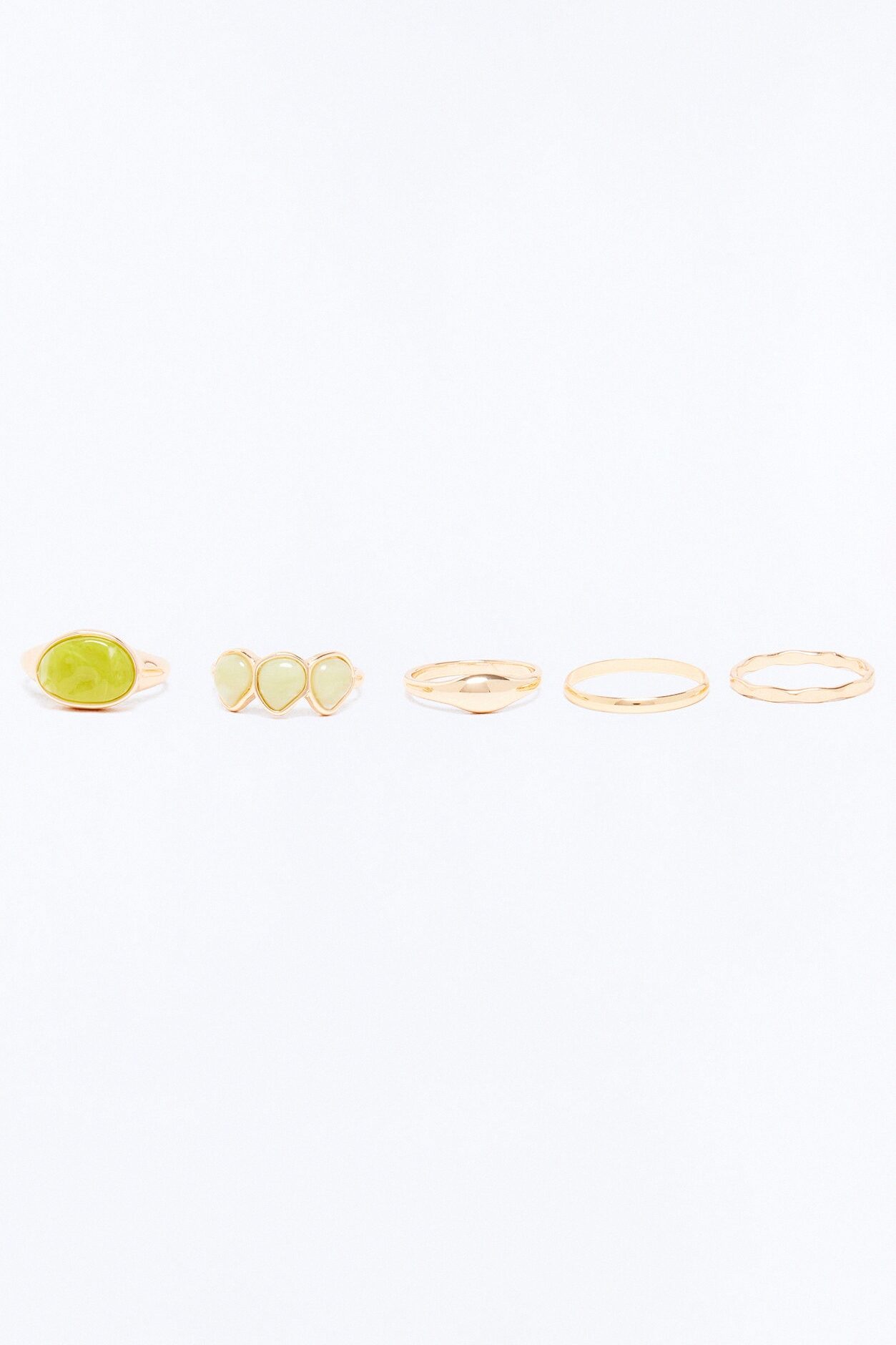 Helen Jeweled 5 Piece Ring Set - Gold/Green