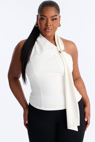 No Off Days Hardware Scarf Denim Halter Top - White