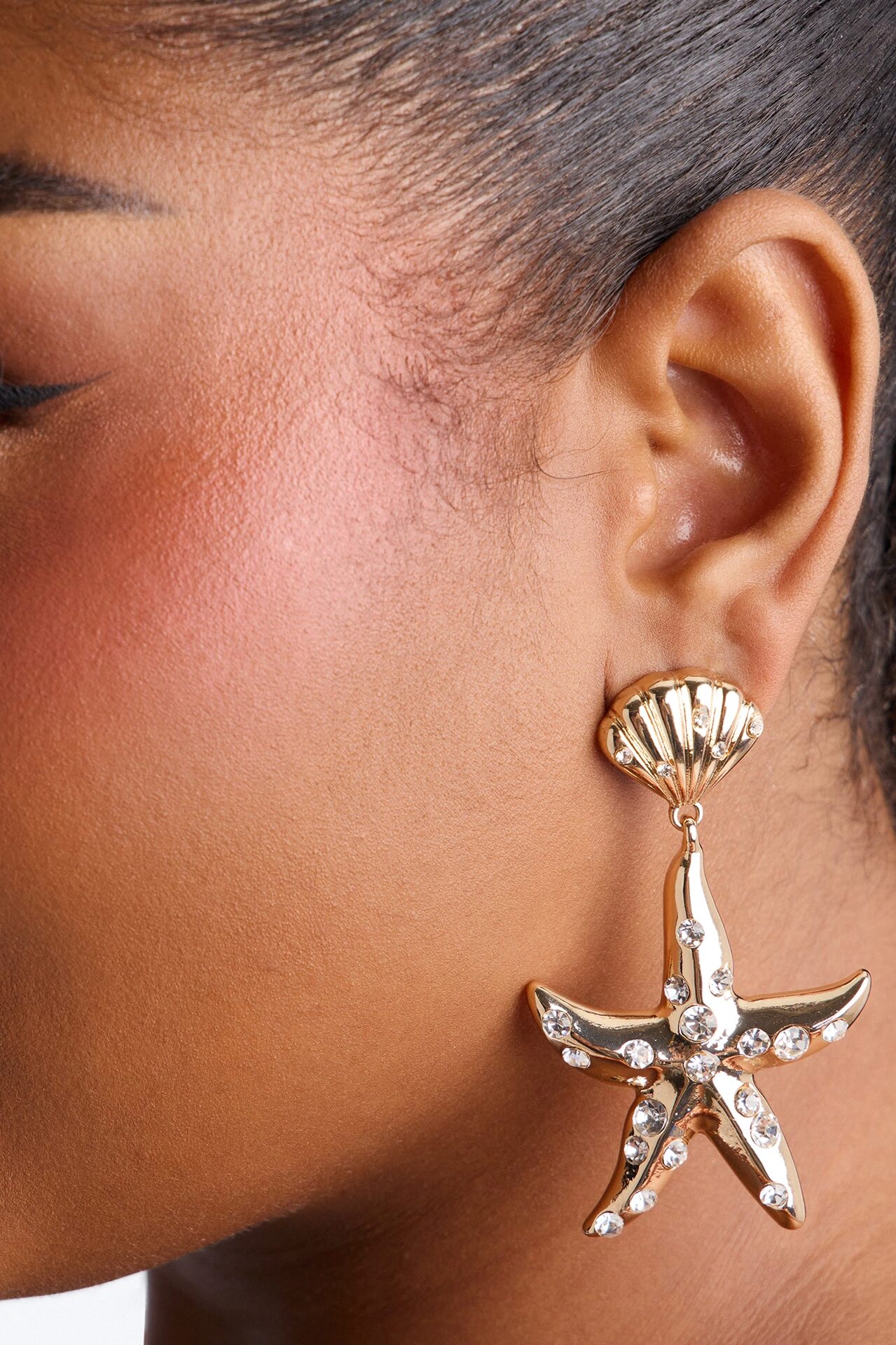 Star Of The Ocean Rhinestone Earrings - Gold