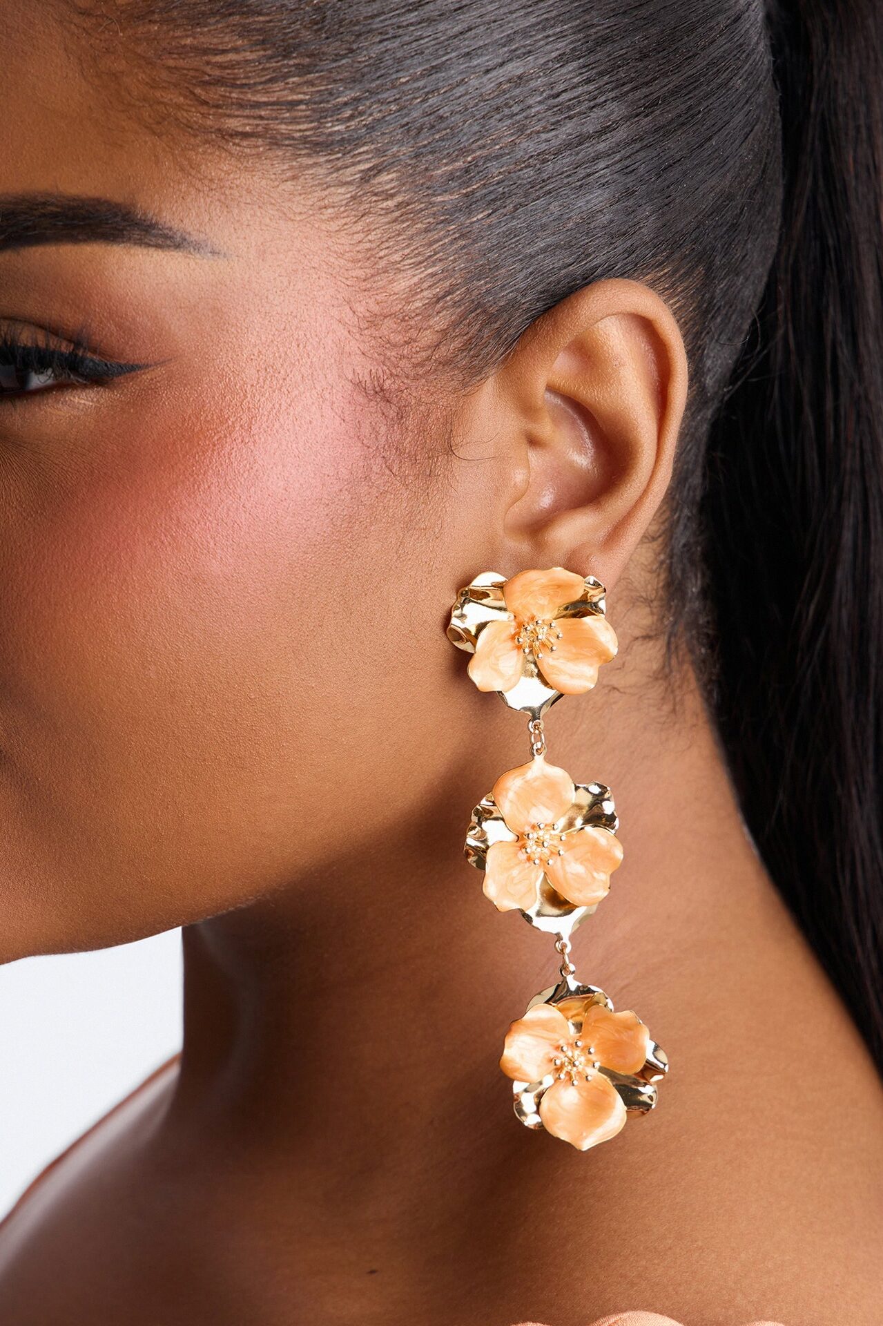 Citrus Petal Floral Earrings - Gold/Orange