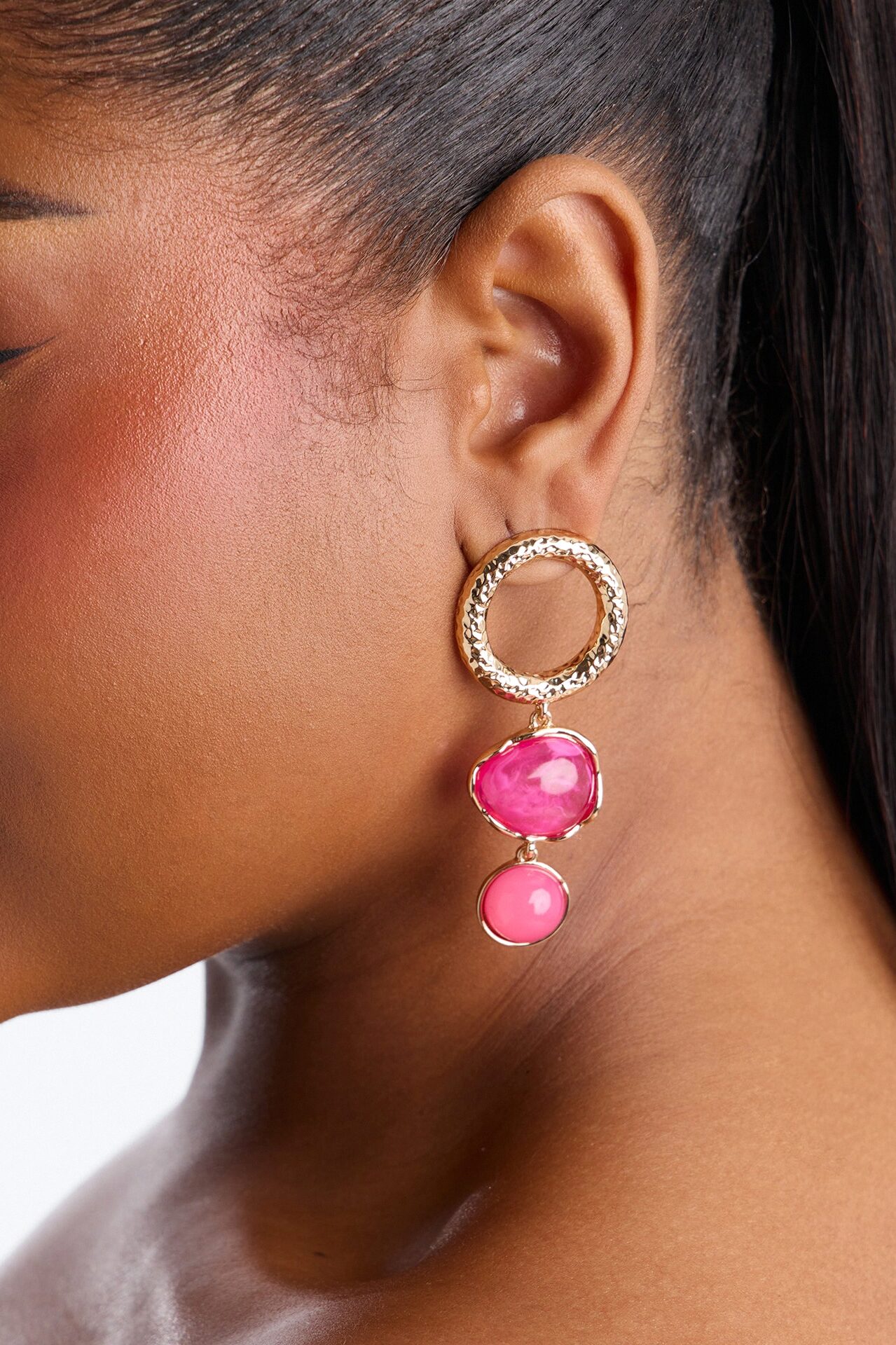 Sea Breeze Jeweled Drop Earrings - Gold/Pink
