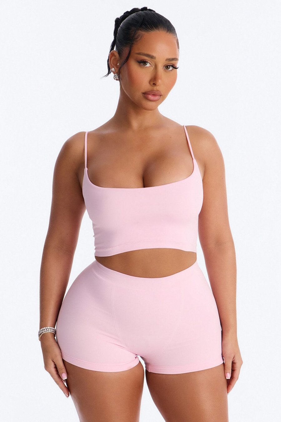 Seamless Smooth Base Layer Double Lined Cami Crop Top - Pink