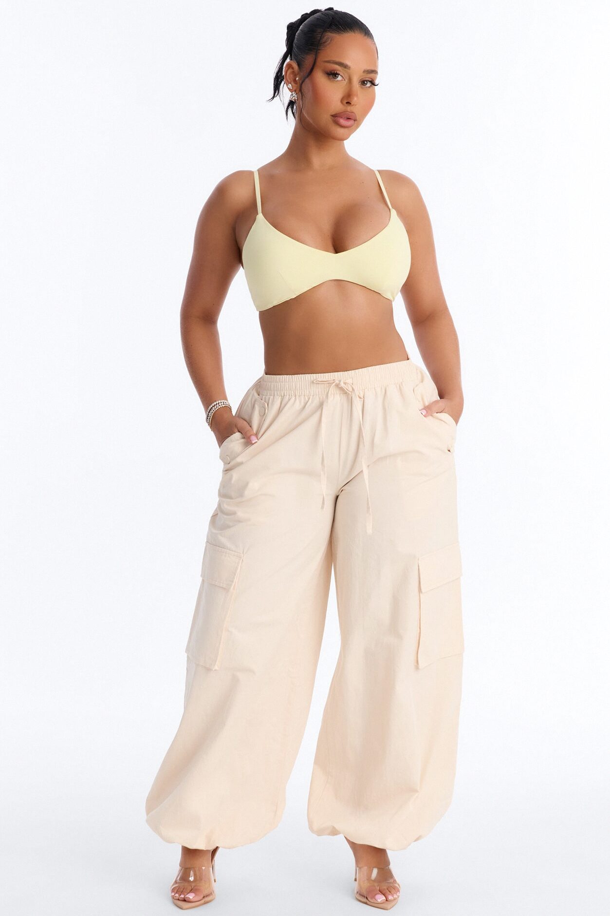 Second Skin Scoop Neck Spaghetti Strap Bra Top - Yellow