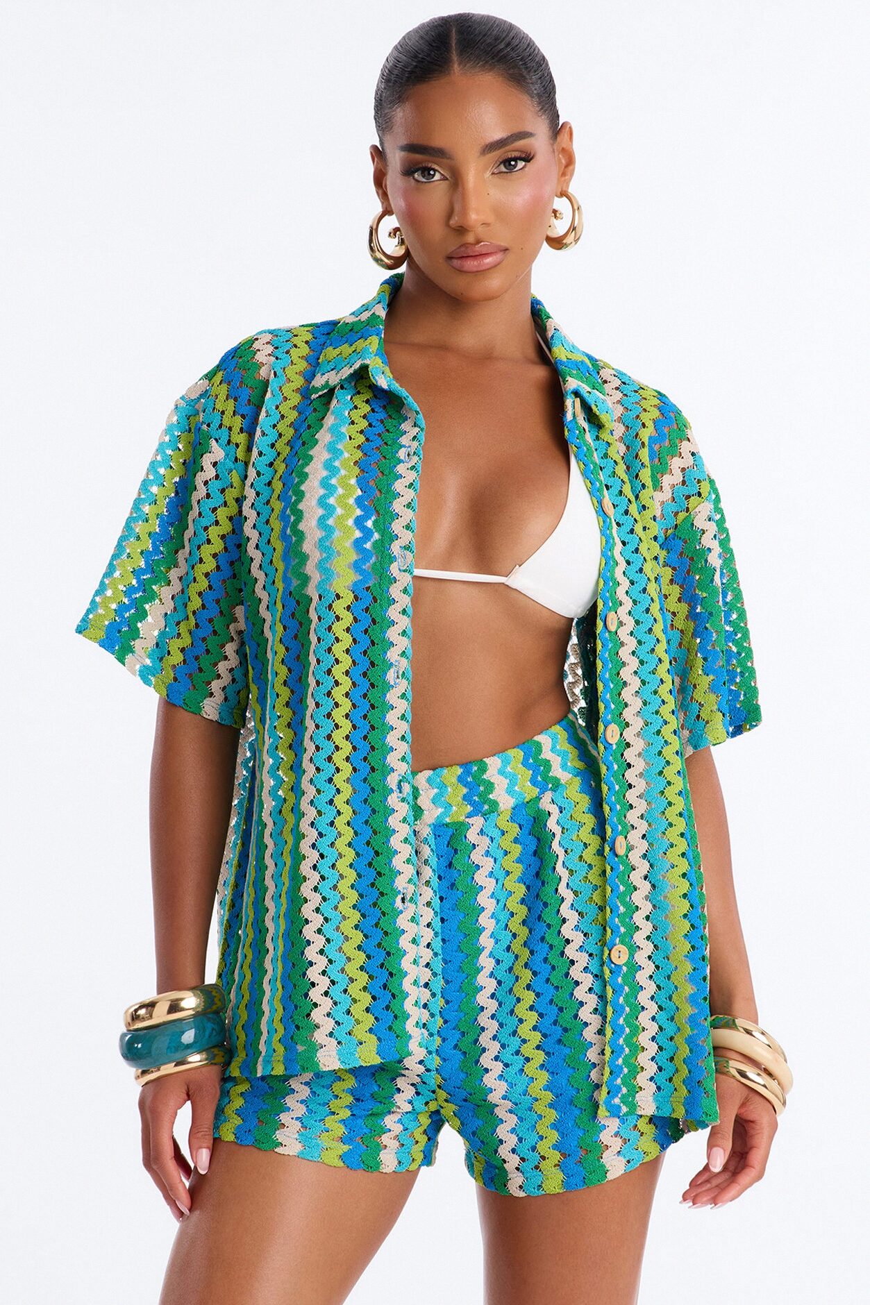Marimar Crochet Short Set - Green/combo