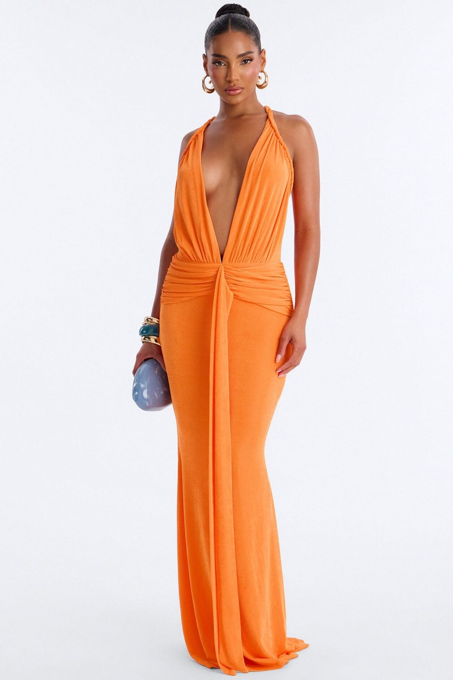 No Budget Braided Slinky Maxi Dress - Orange