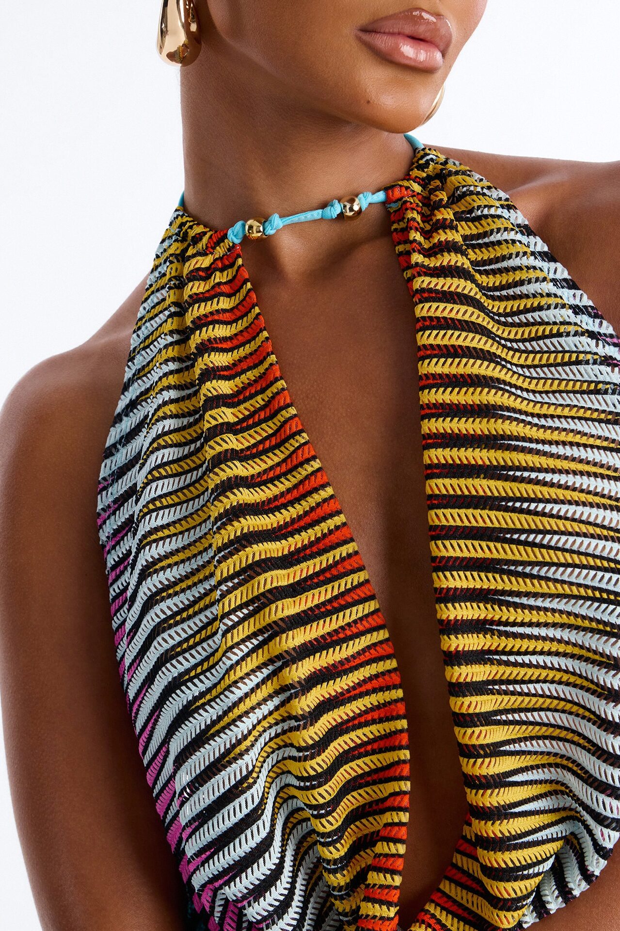 Sierra Textured Backless Cowl Halter Top - Multi Color