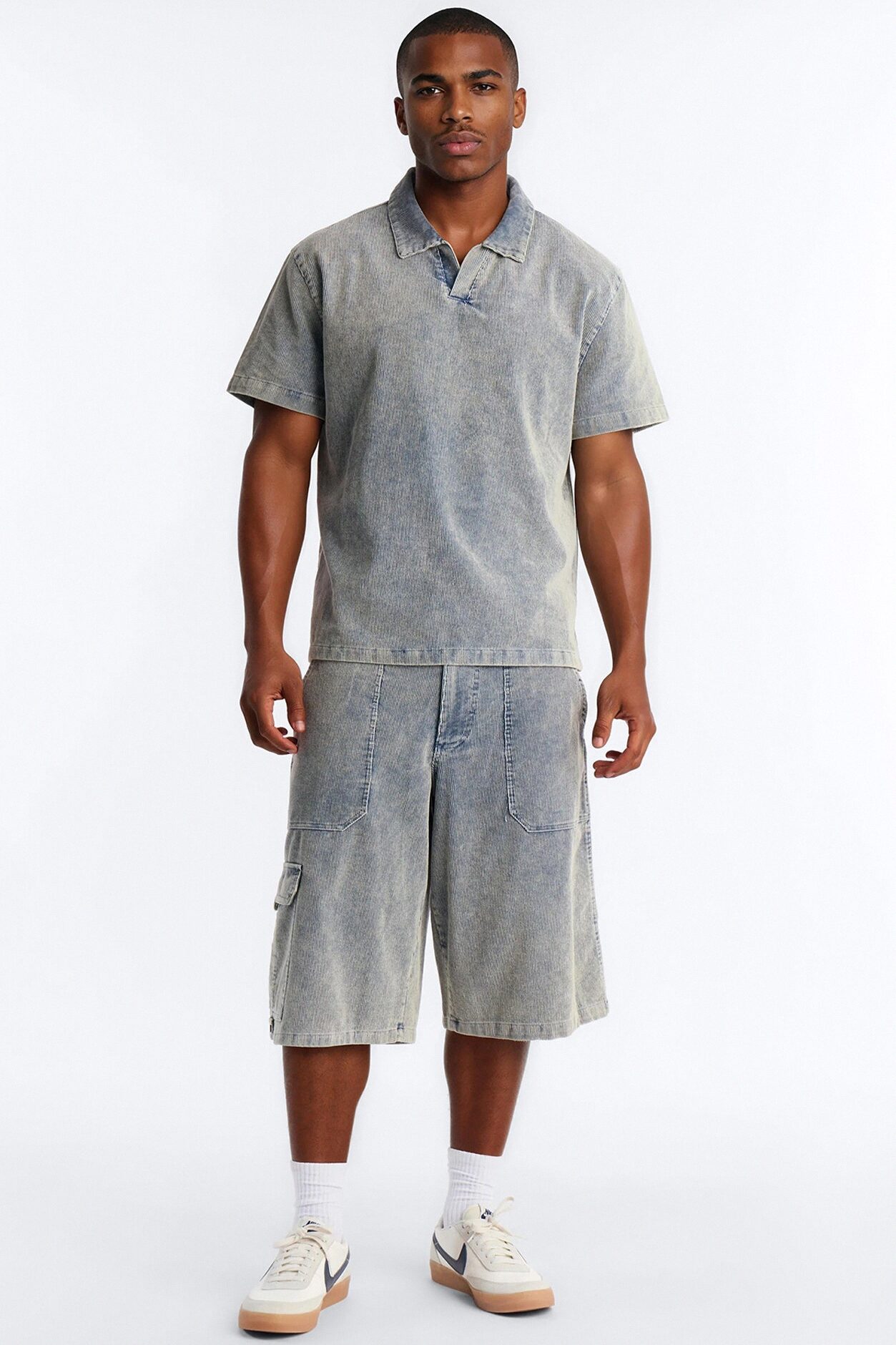 Ohio Corduroy Johnny Collar Polo - Blue