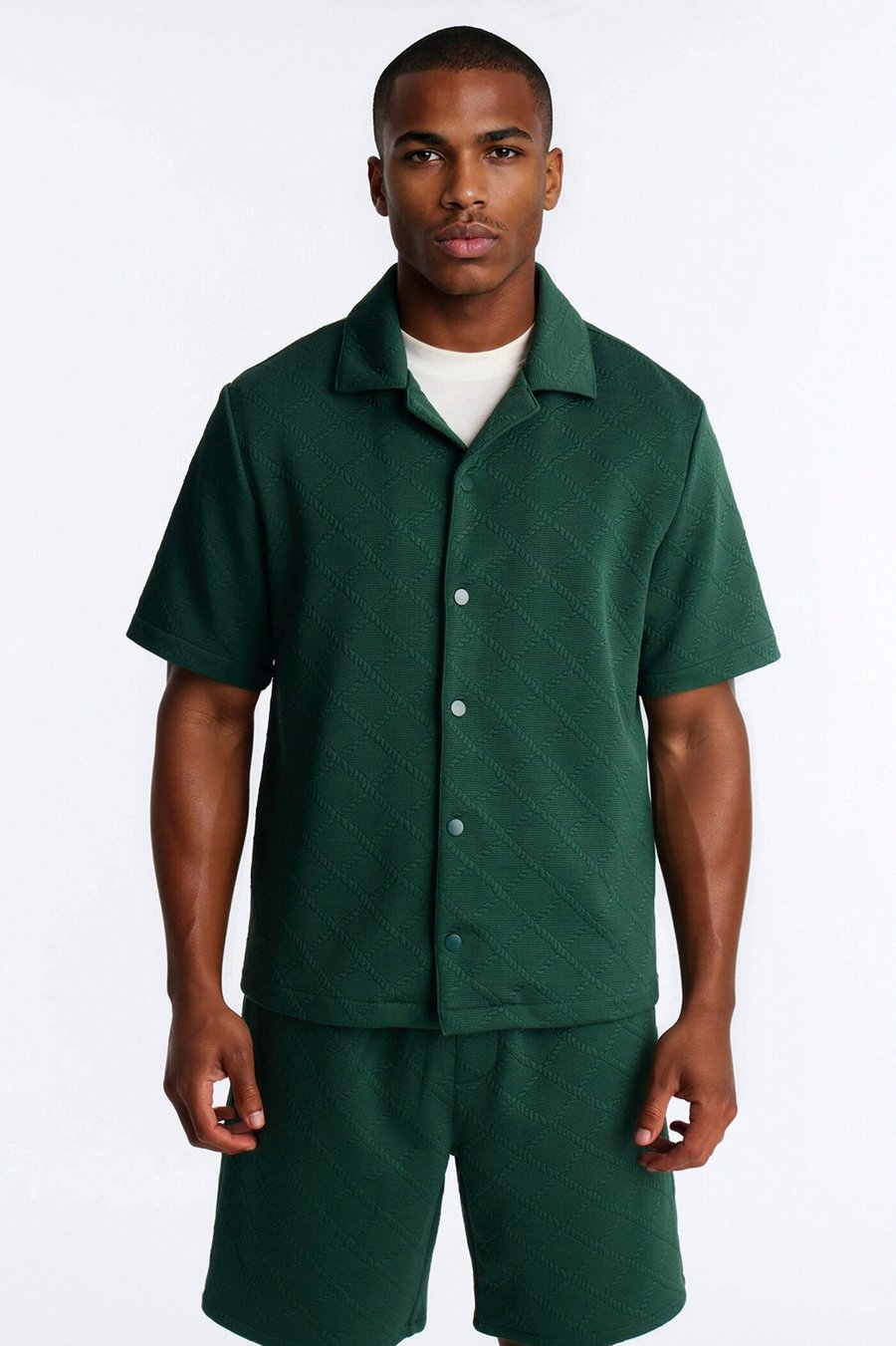 Duke Textured Cuban Button Up Shirt - Green