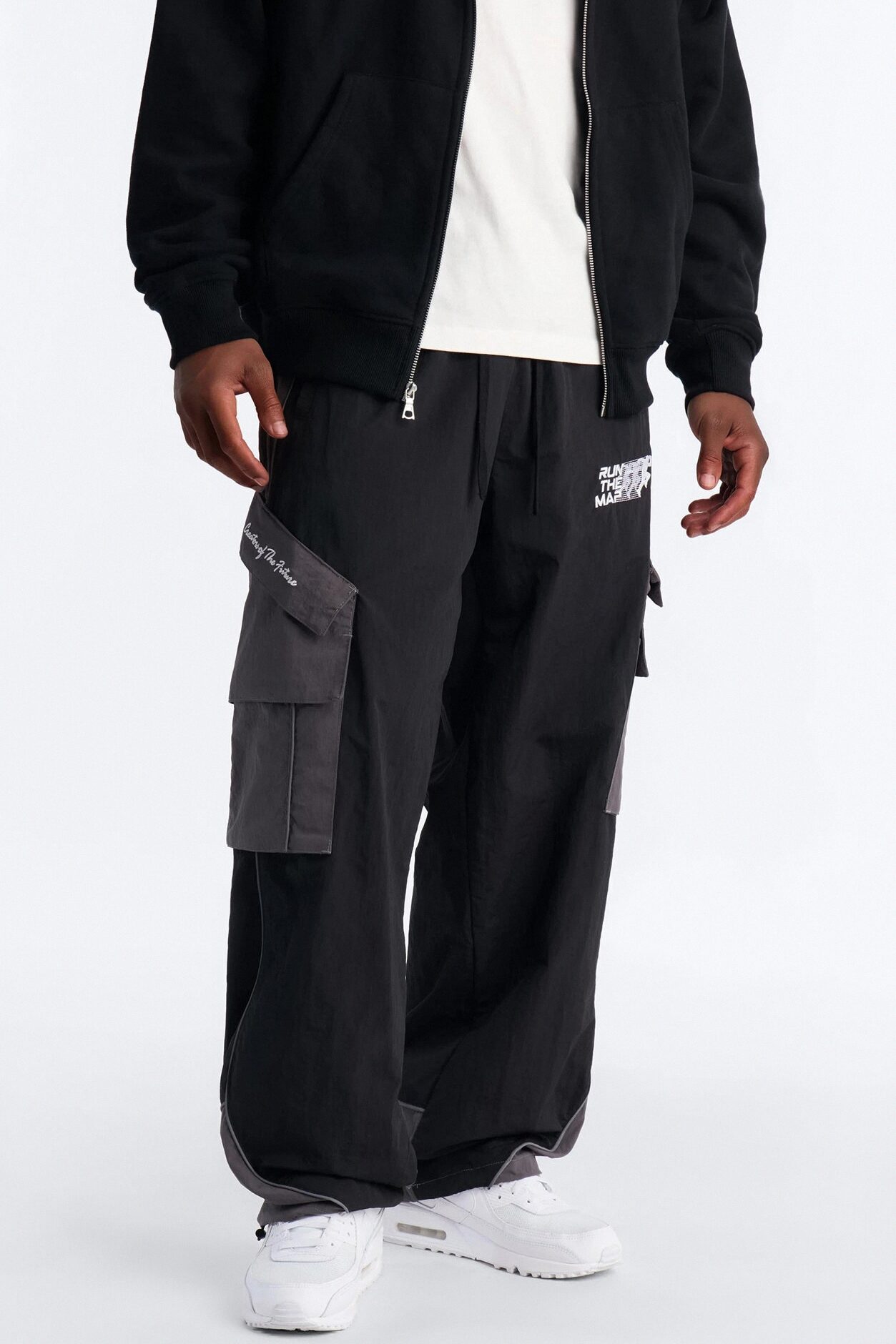 Wide Leg Motorsport Colorblock Pant - Black