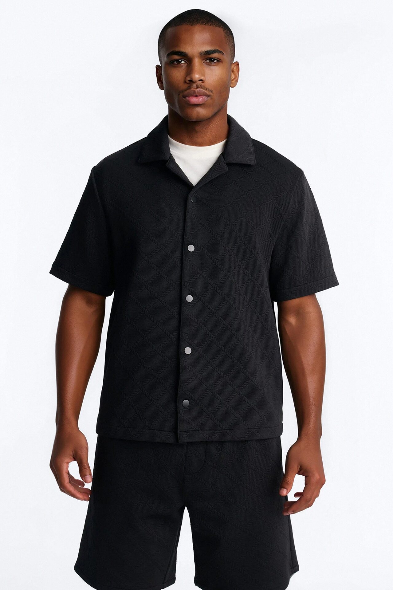 Duke Textured Cuban Button Up Shirt - Black