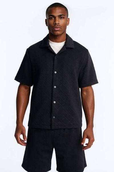 Duke Textured Cuban Button Up Shirt - Black