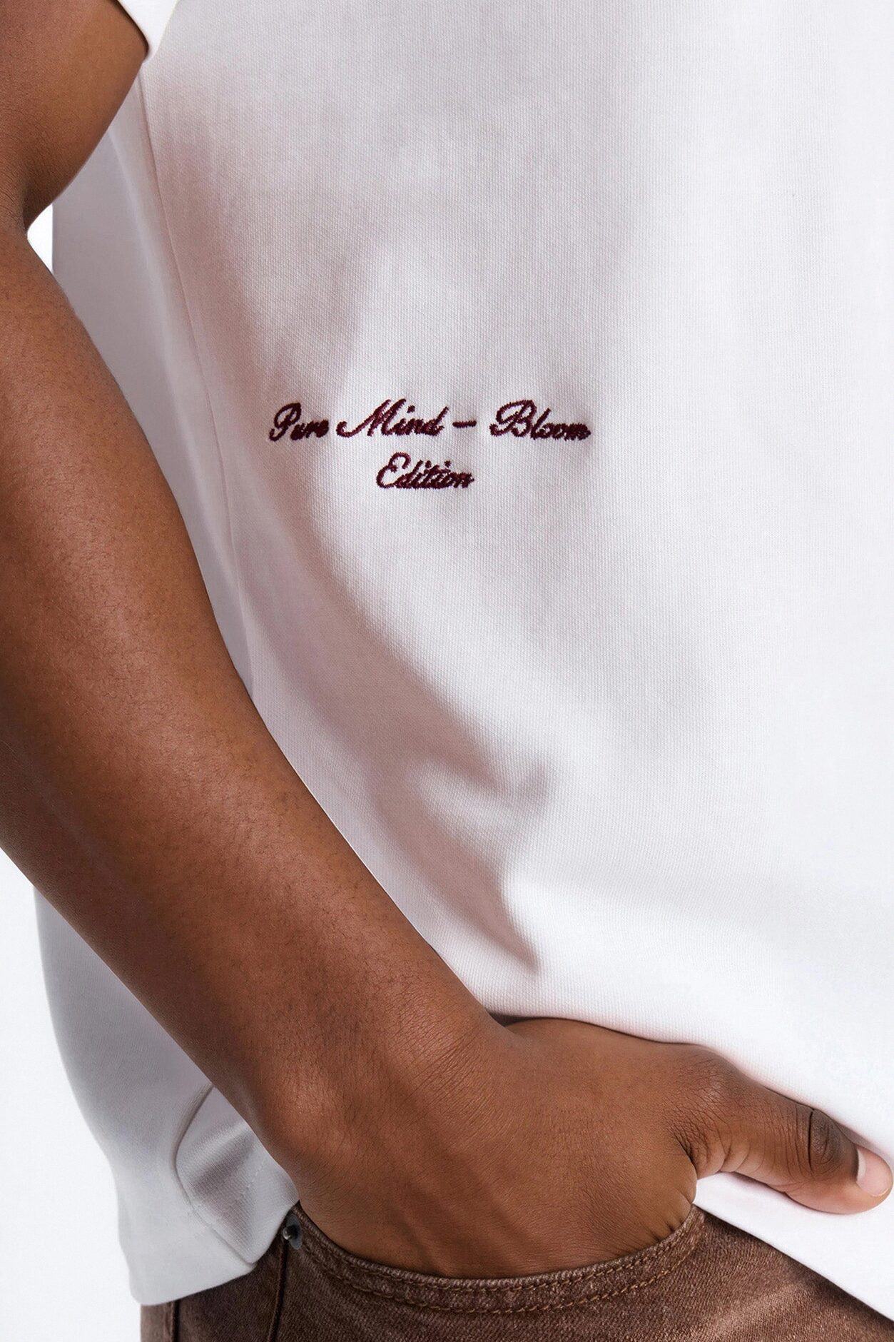 Paris Serene Corner Embroidery Heavy Weight Short Sleeve Tee - White