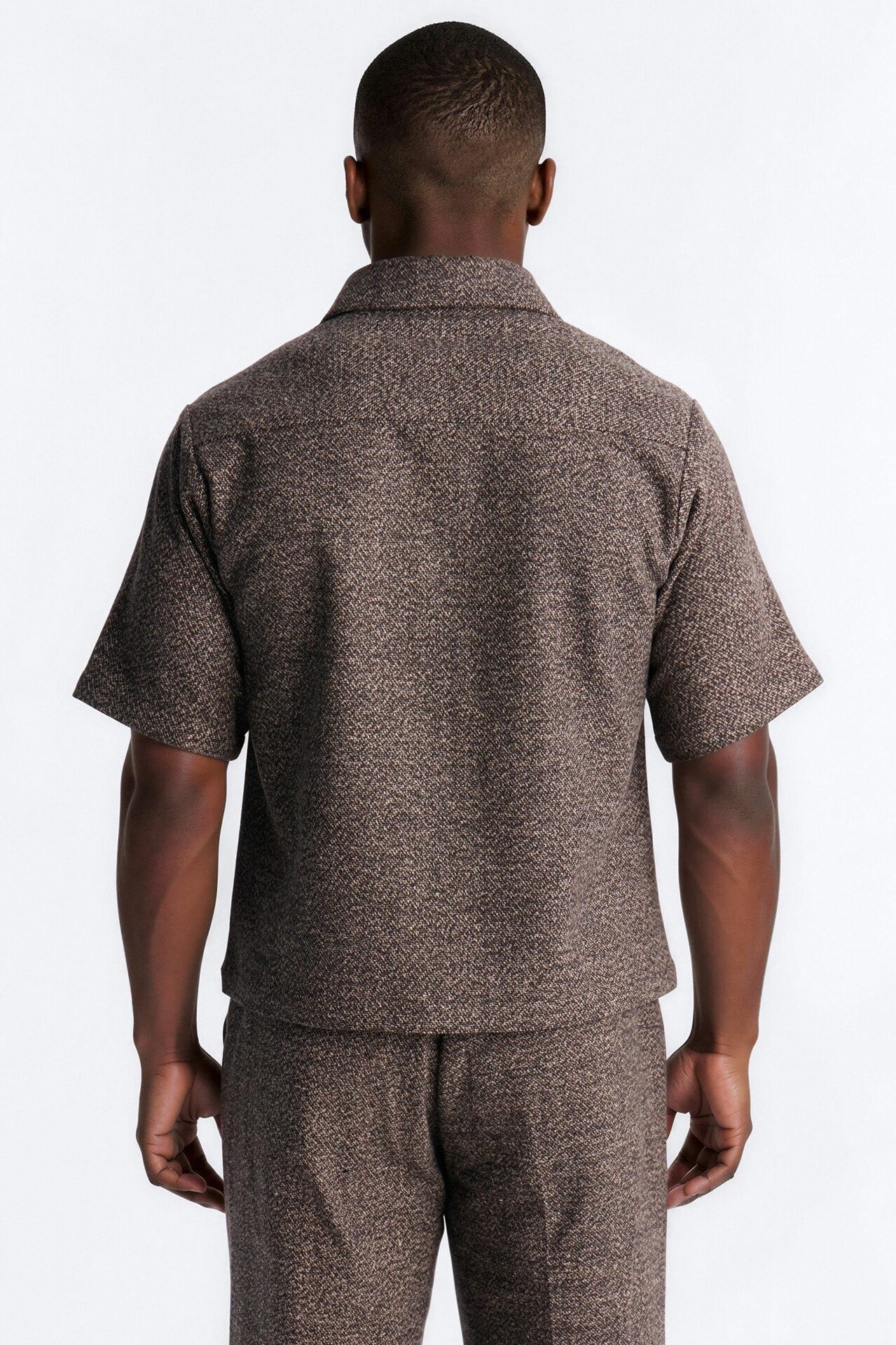 Heathered Faux Wool Button Up Shirt - Brown/combo