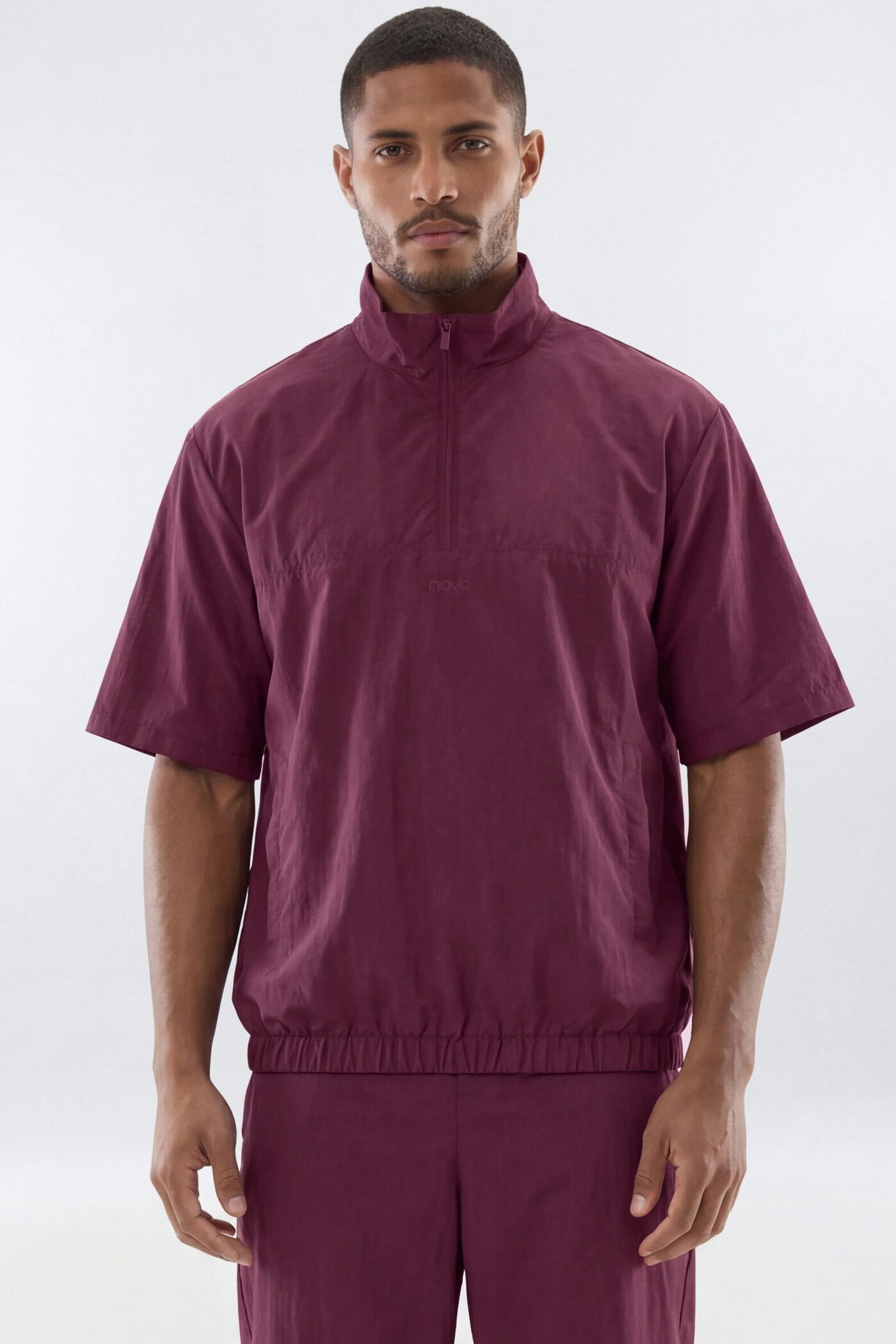 CoreNylon Short Sleeve Quarter Zip Jacket Top - Merlot