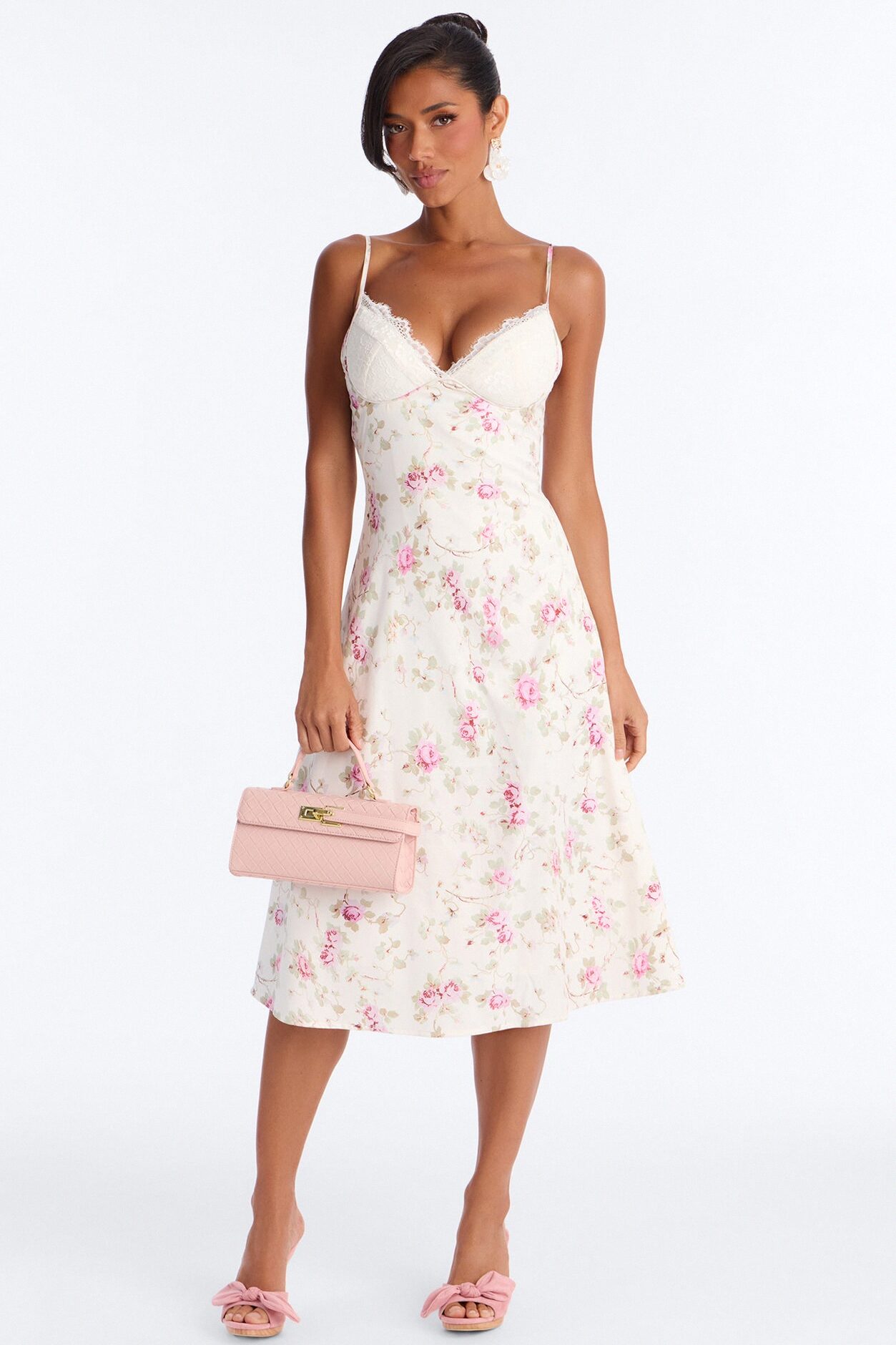 Jessalyn Floral Midi Dress - White/combo