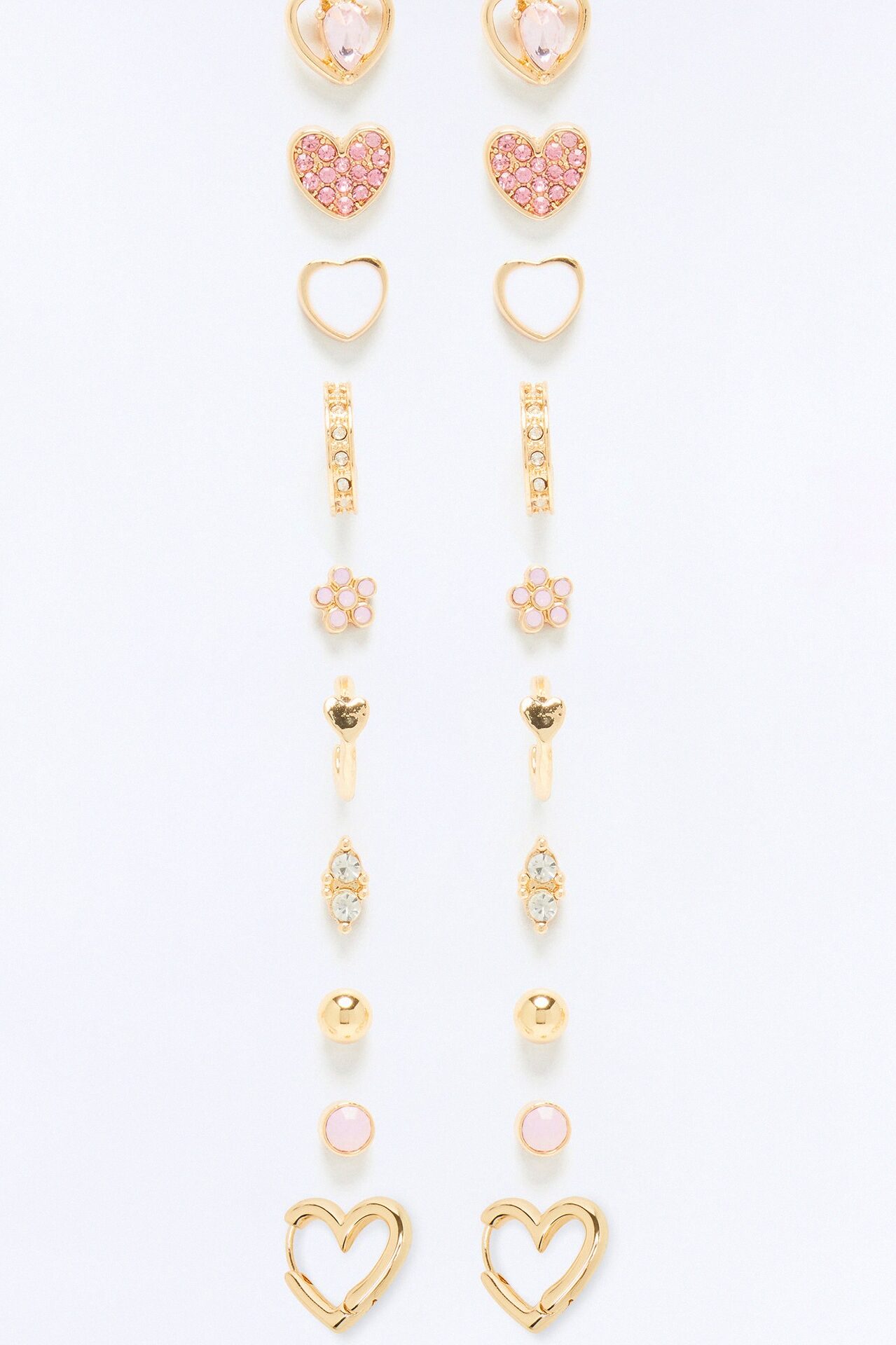 Beloved Hearts 10 Pair Multi Earring Set - Gold/Pink