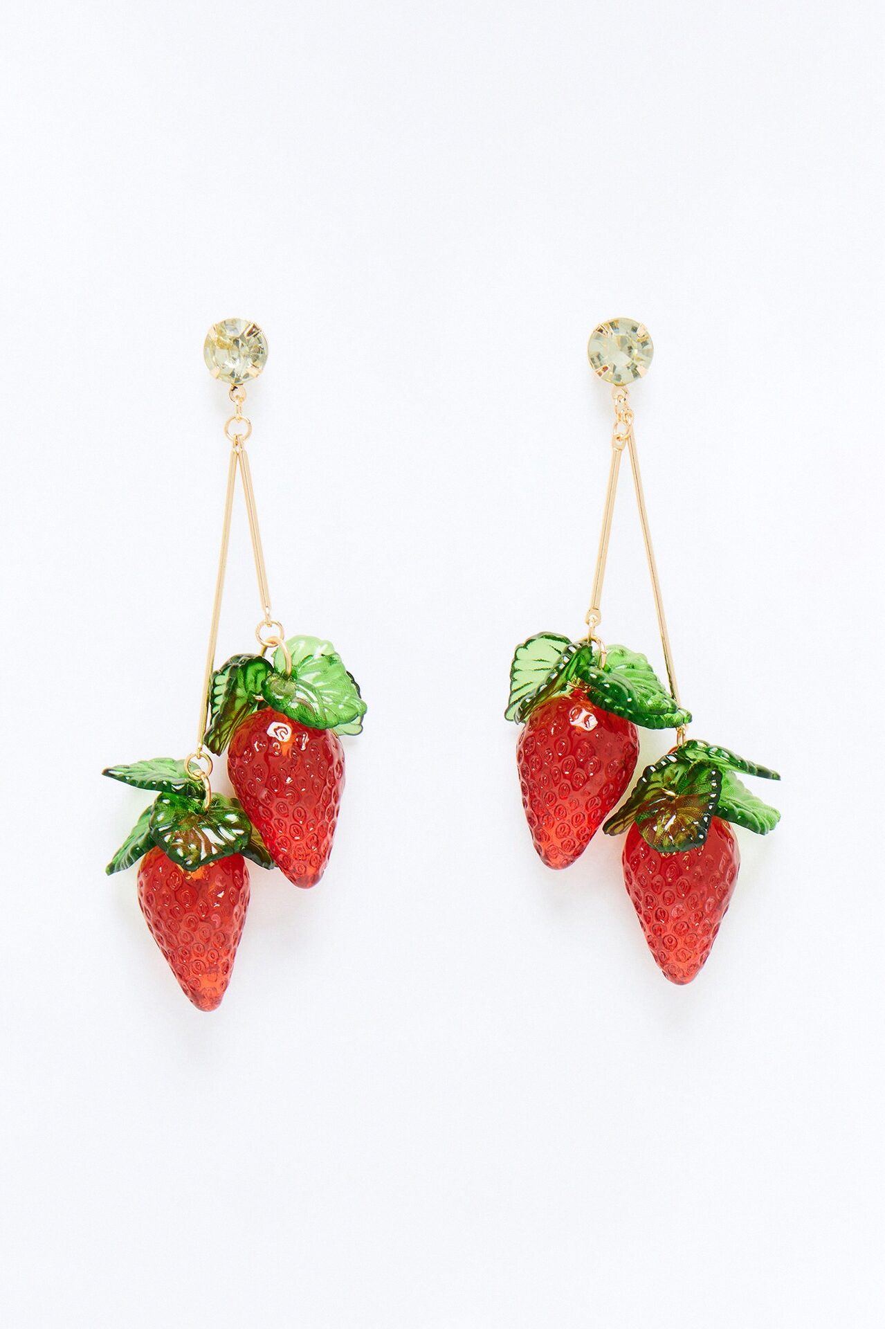 Strawberry Fields Rhinestone Drop Earrings - Gold/Red