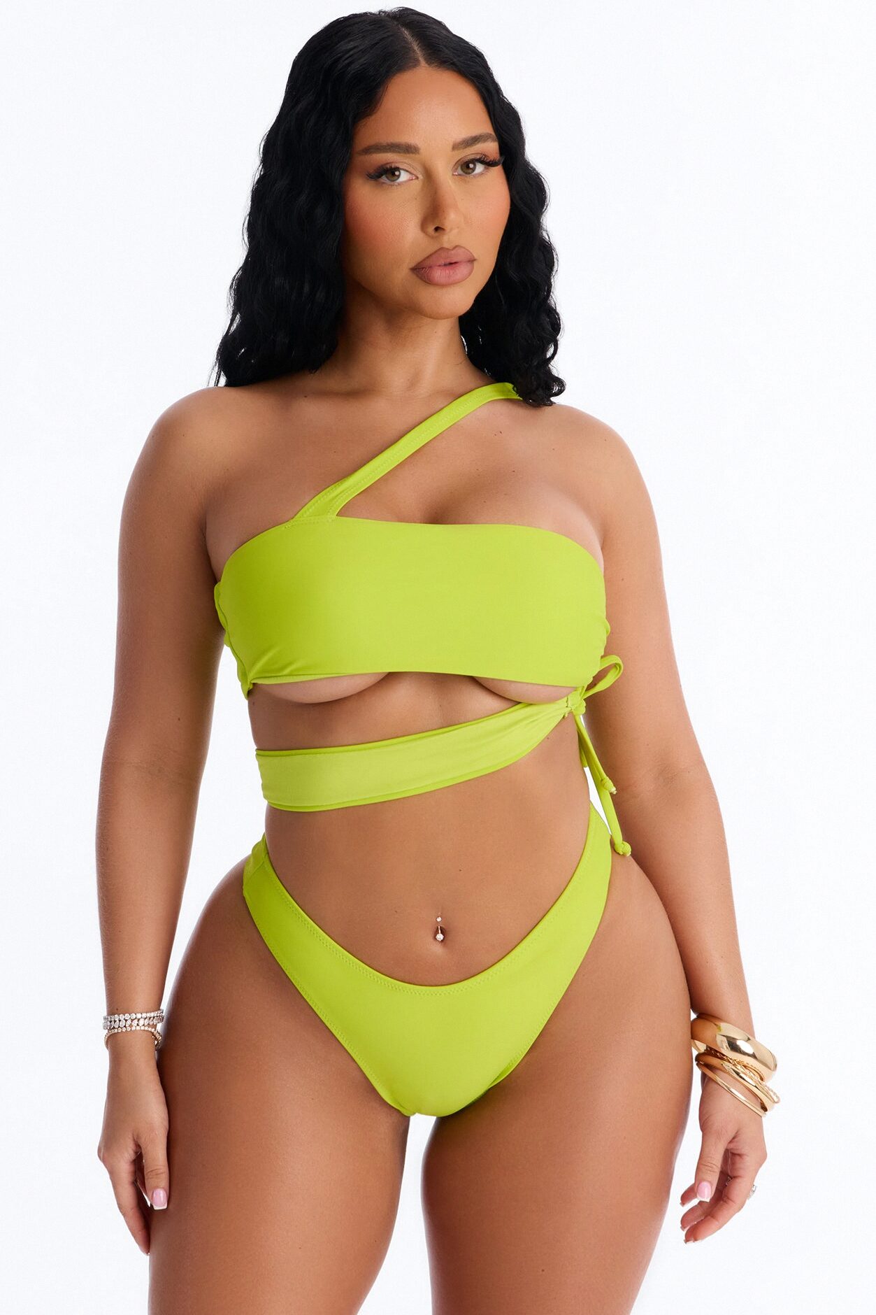 Selfies And Suntans Cutout 2 Piece Bikini - Lime