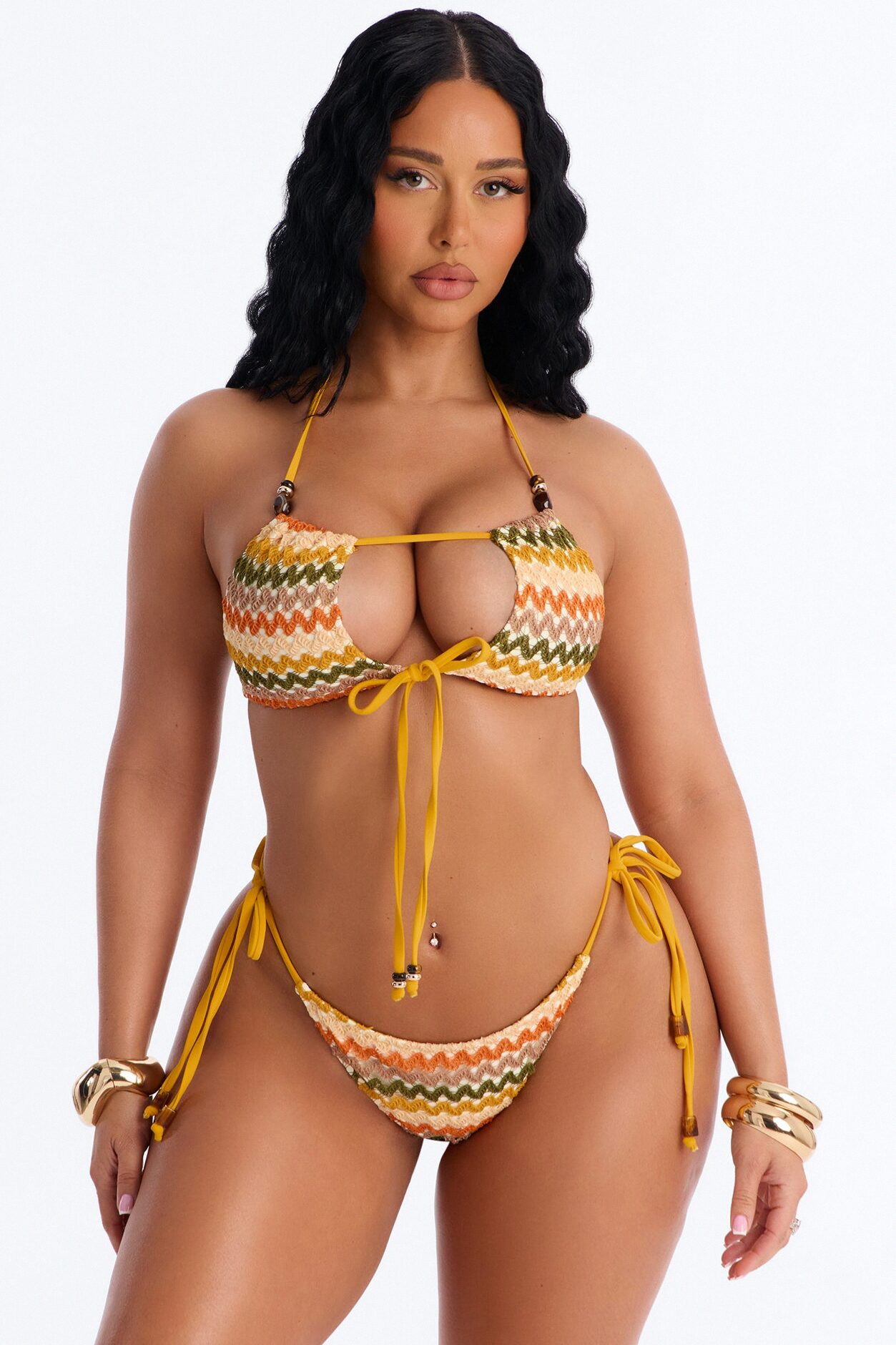 Baddie Alert 2 Piece Crochet Bralette Bikini Set - Multi Color