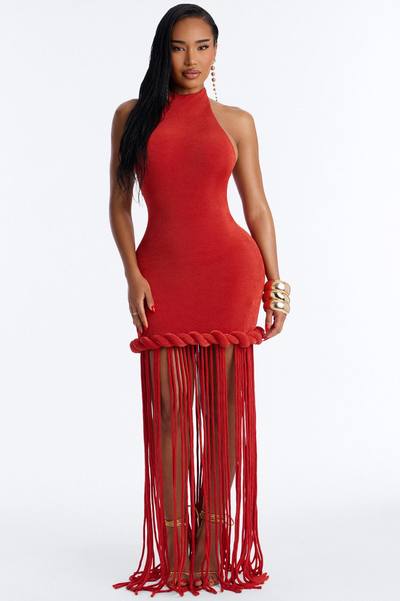 Summer Daze Fringe Slinky Maxi Dress - Rust