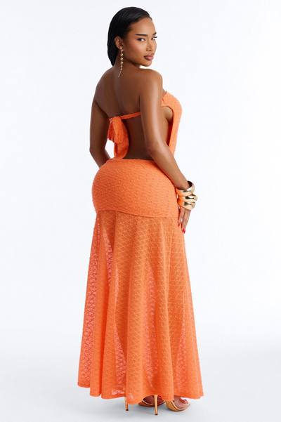 Sunset Dreaming Strapless Textured Maxi Dress - Neon Orange