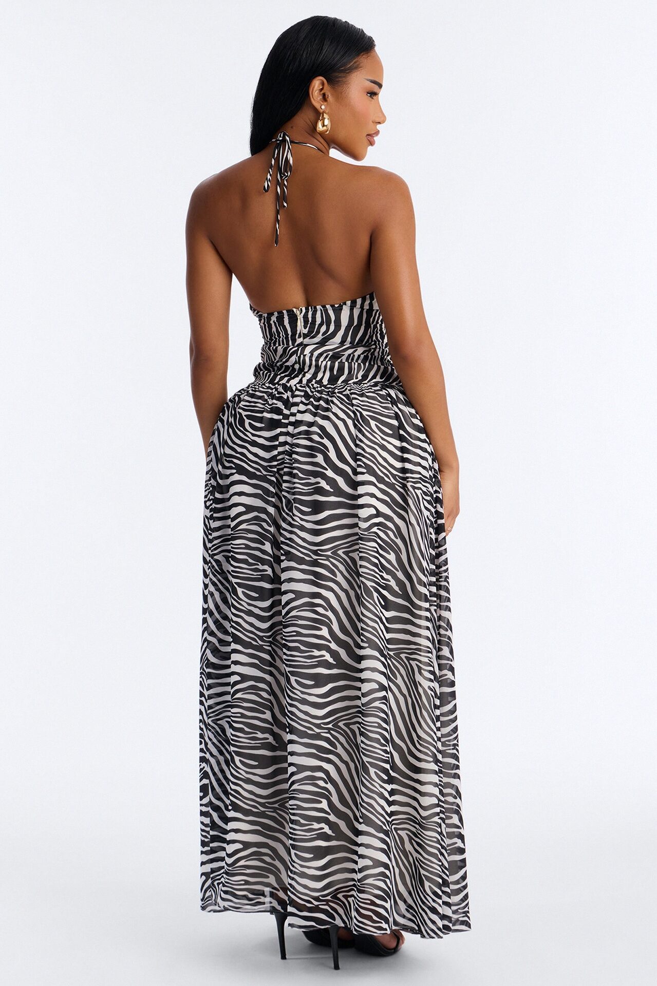 Zaina Zebra Chiffon Maxi Dress - White/Black